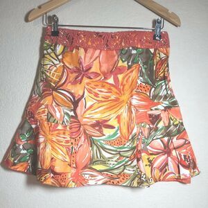Pedro del Hierro Skirt Women's Size S Small Mini Orange Tropical Flowers Lace